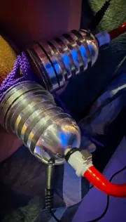 Serious Kit Milker with metal testicle tubes electrical stimulation BDSM Dominatrix Mistress